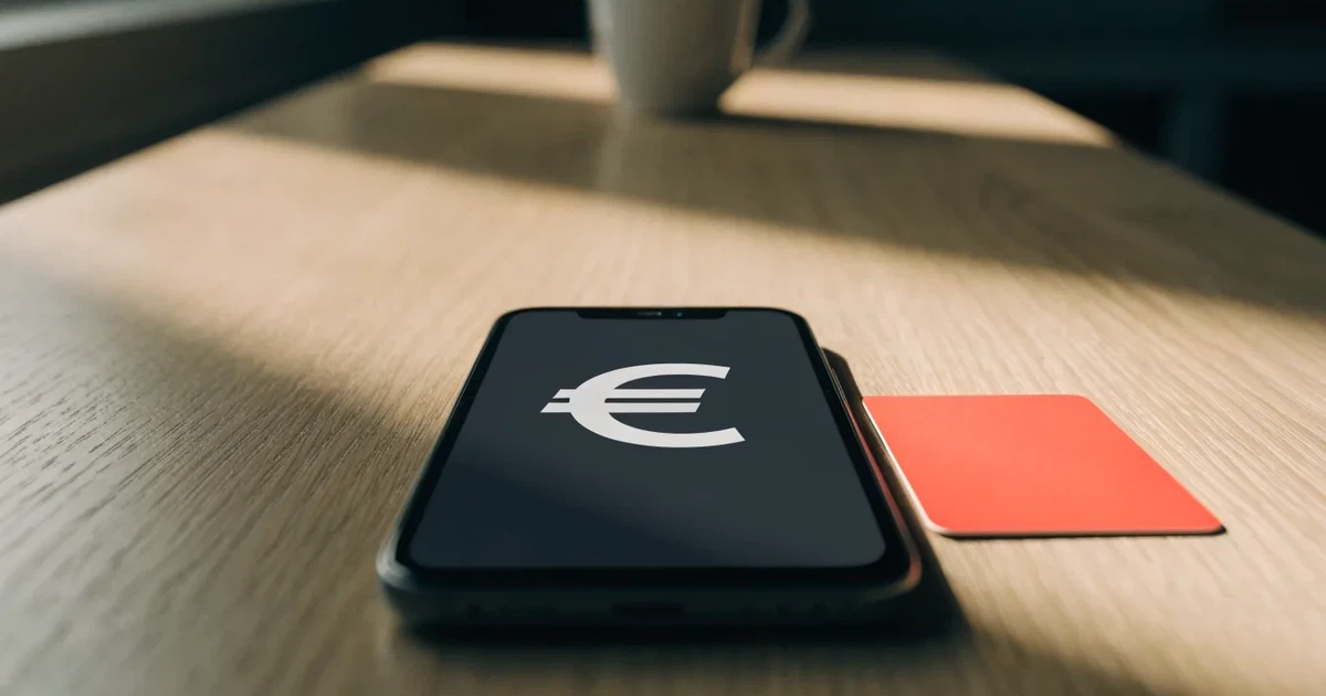 Uno smartphone e una carta di pagamento affiancati su un tavolo di legno, con alcune banconote da euro accanto