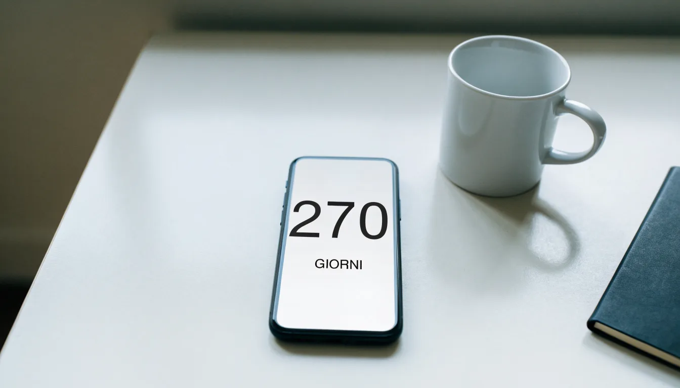 Un documento di identità appoggiato accanto a uno smartphone con un timer sullo schermo, su un tavolo da cucina