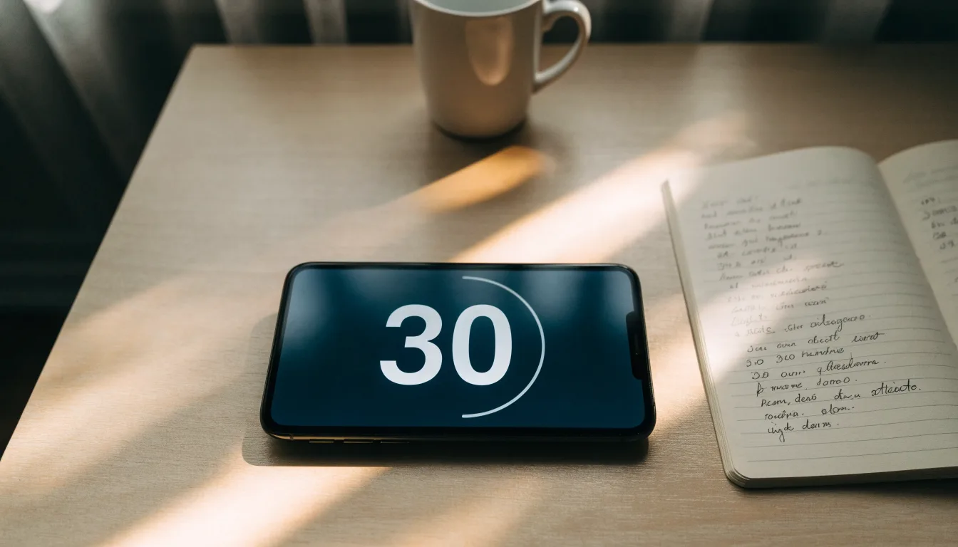 Un documento di identità appoggiato accanto a uno smartphone con un timer sullo schermo, su un tavolo da cucina