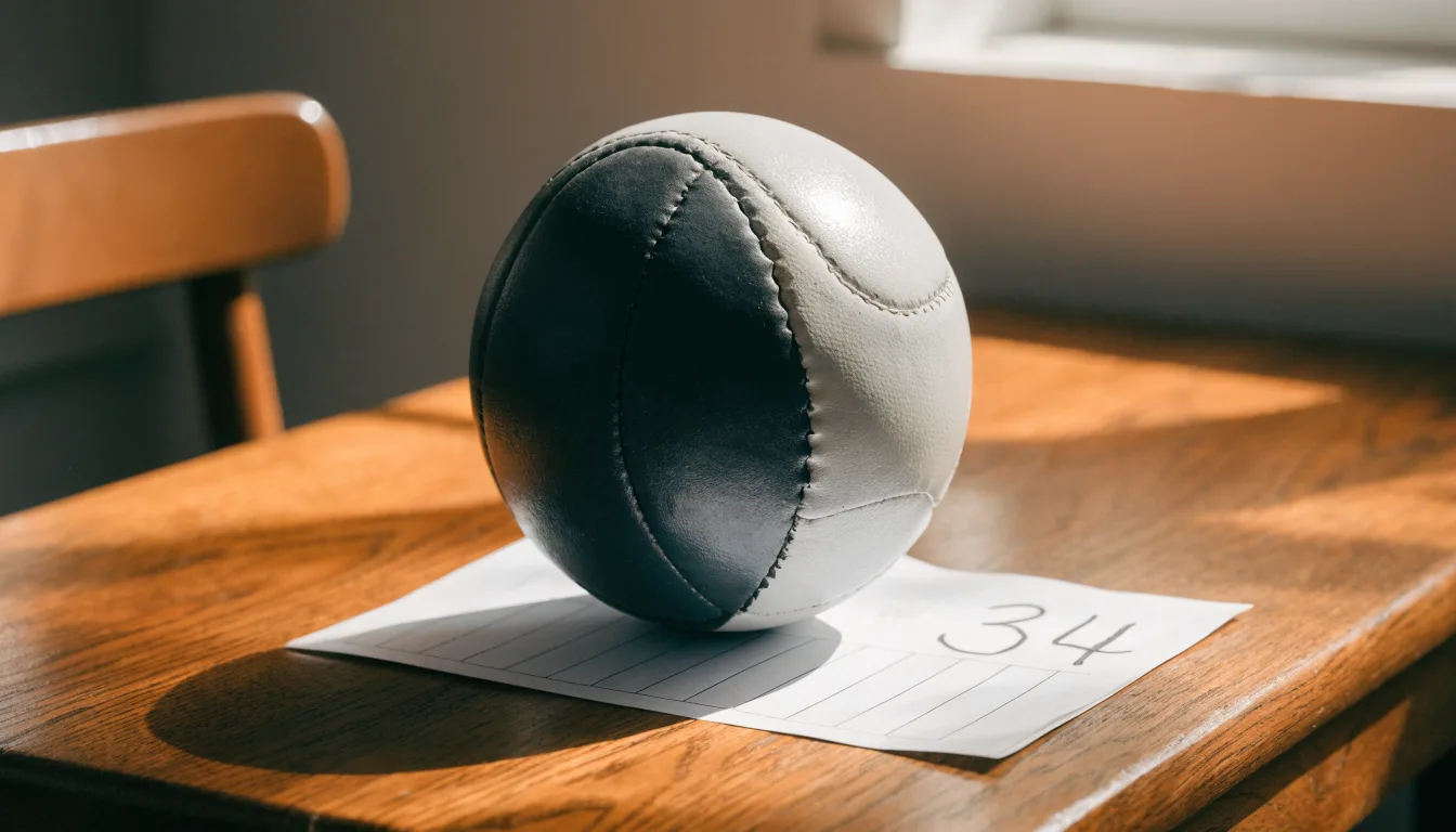 Un pallone da calcio appoggiato su una schedina bianca su un tavolo di legno, alla luce del giorno
